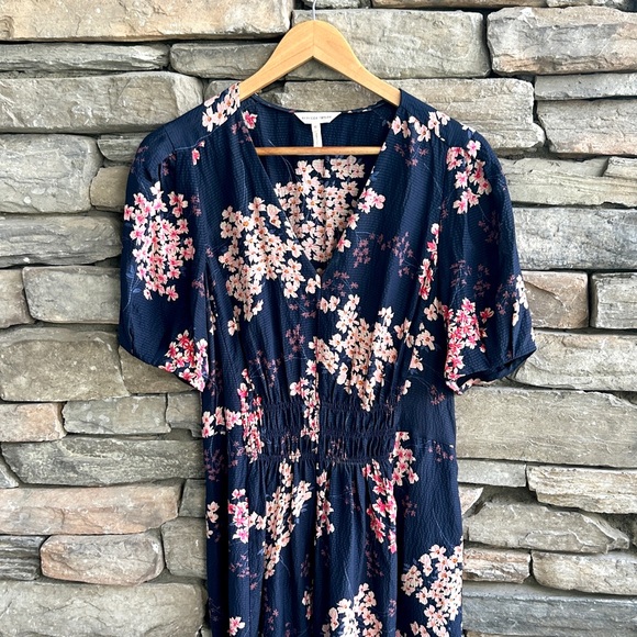 Rebecca Taylor Phlox Dress Silk Cherry Blossom Navy Pink Puff Sleeve V Neck - Picture 3 of 9